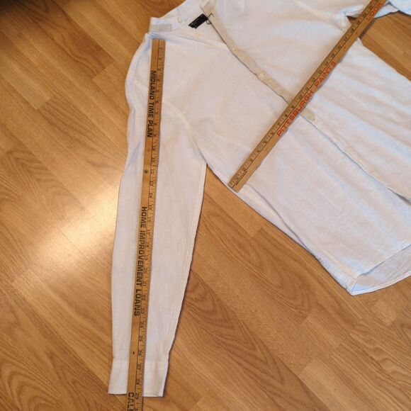 Piazza Italia Button Up Shirt Linen Mens Medium White Linen Blend Long Sleeve - Picture 3 of 8